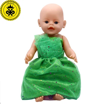 Облекло за кукли Зелена рокля на Принцеса е Подходяща за кукли 43 см 16-18 см Аксесоари за кукли 548