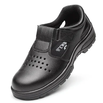 обувки за работници на място в голям размер, мъжки ежедневни летни защитни обувки от телешка кожа, с метална чорапи защитни работни обувки сандали