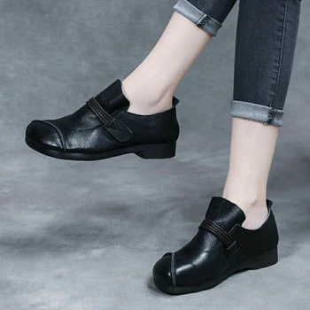 Оксфордские мокасини дамски черни кожени мокасини ежедневни дамски обувки от 2021 на нови приходи дамски обувки на плоска подметка офис обувки