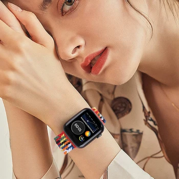 Оплетена каишка с линия Соло за Apple Watch band 45 мм 41 мм 44 мм 40 мм 42 мм 38 мм iWatch band 7/6/SE/5/4/3/2 Найлон еластични маншети