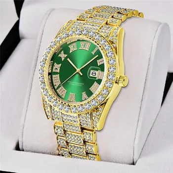 Оригинален Мъжки Марка 3582 Луксозни Златни Часовници Хип-хоп с Диамантена Датата на Подаръци Кварцов Ръчен Часовник Montres de Marque de Luxe 2021