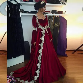 Осемдесетгодишен батистовый Кафтан Вечерна рокля с дълги ръкави Скъпа дантела и вечерни рокли за партита Халат Soiree de Червена рокля за бала
