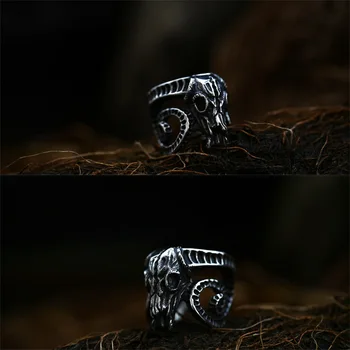 Отворен пръстен на Носа от неръждаема стомана viking Древно ястие от Овче главата Череп Пръстен Винтажное който отваря пръстен Мъжки Бижута BR8-042