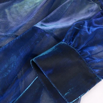 Отгоре с V-образно деколте За жени Синьото на окото е прозрачна блуза с дълъг ръкав с колан на кръста Риза Дамски блузи Дропшиппинг Лятна новост