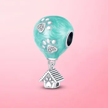 Отпечатък от животински Чар Сребрист Цвят балон Къща Висящи Мъниста-отделения са Подходящи Оригинална Гривна Pandora за Дете Подарък за момичета направи си САМ