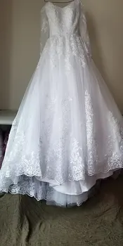 ОФОРМЛЕНИЕ Красива бална рокля с дълъг ръкав Винтажное сватбена рокля 2021 година Елегантни дантелени апликации vestido De Noiva Разгъвка на Струята на Булката За младоженци