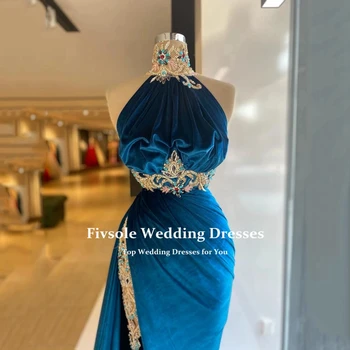 Пет Арабски вечерна рокля Русалка 2021 с къс деколте Мароко Меко кадифе с висока цепка Във Рокли за бала Дълги дамски официални рокли