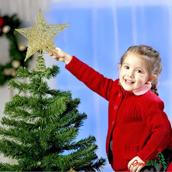 Петолъчна Звезда Коледна Украса Звездна Елха Topper Коледен Блясък На Звезден Орнамент За Украса На Върха На Дървото