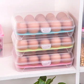 Пластмасов 15 - mesh Кутия за съхранение на яйца за предпазване от сблъсъци Кутия за съхранение на хладилника за съхранение на пресни продукти Преносима Кутия за съхранение на яйца с мрежа за яйца Кутия за организатор