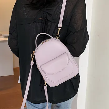 Плътен цвят Женски раница малки училищни пътни чанти от изкуствена кожа Проста модни и Ежедневни Дамски чанти чанта през рамо Раници