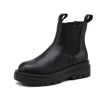 Плюс Размер 35-43 Дамски обувки Челси Черни обувки на платформа Масивна Ежедневни ботильоны от еластичен плат в западен стил Botas Mujer 2021 Нова