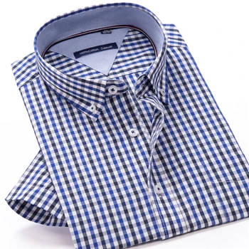 Плюс Размер XXL-12XL Мъжки клетчатая риза с къс ръкав Лятна Класически Бизнес Ежедневни Свободна риза от чист памук Мъжка марка дрехи