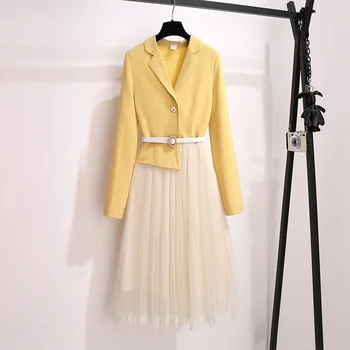 Плюс Размера на Офис дами Elegnat с дълъг ръкав в стил Мозайка с висока талия трапециевидные рокли Корейски Случайни V-образно деколте Пролет Vestidos 4XL