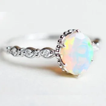 - Популярните дамски Елегантен пръстен с опалом, Модни сватбена декорация от Цирконий, с Преливащи се цветове пръстени, пълни с кристали, Годежни пръстени с обещания