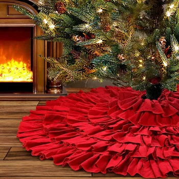 Практически Коледна Червена Пола с волани, 48 см, 6-слойная Селски Селски дърво за празнични партита, Украси Коледната елха