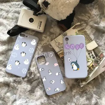 Прекрасен Калъф за телефон с животни-пингвини за iPhone 13 12 11 Pro Max Xs 6 6s 7 8 Plus Xr X Светло Син Цвят Бонбони на Корпуса
