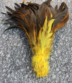 Продажба на едро 100 бр жълт натурален петушиный опашка 30-35 см / от 12 до 14 инча