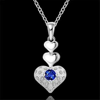 Продажба на едро 925 сребро Колие сватбени жени елегантен, сърцето синьо мънисто висулка Модни бижута подарък за Свети Валентин