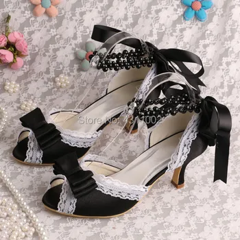 Продажба на едро на Сватбени обувки е Dropship Булчински обувки Обичка Сатен, каишка на глезена Обувки за шаферките Пеперуда
