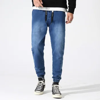 Пролет Есен Класически сини зауженные дънки за Мъже опъната дънкови панталони за джогинг Мъжки широки панталони Плюс Размера на Ежедневните дънки-зреещи 8XL