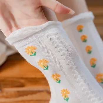 Пролет и Лято Kawai Харадзюку Излъчен Дамски Чорапи Памучни Зелени Дантелени Чорапи В Цилиндъра Дамски Чорапи
