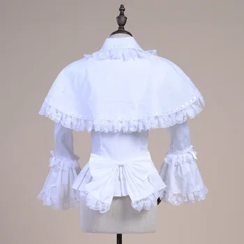 Пролетната дамска бяла риза Реколта Викторианската лейси блуза с волани Дамски готически върховете Костюм Принцеса Лолита 