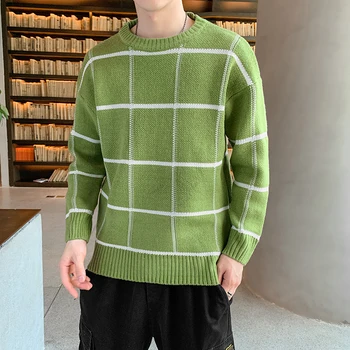 Пролетта карирани Случайни пуловер, Мъжки оборудвана вязаный пуловер на Мъжката Модна марка Черни мъжки пуловери Топли M-3XL