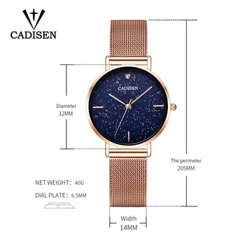 Прости дизайнерски дамски часовници Луксозна марка CADISEN Новите модерни кварцови часовници за жени Звездното Небе Дамски ръчен часовник от неръждаема стомана