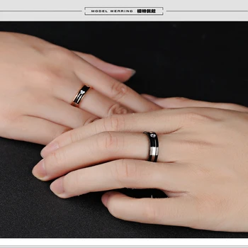 Прости Модни двойки Планински кристал титановое стоманен венчален пръстен, годежен пръстен за влюбени