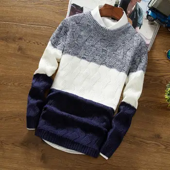 Пуловер ръчно пране Мека Мъжка с дълъг ръкав Есенен пуловер с кръгло деколте за мъже