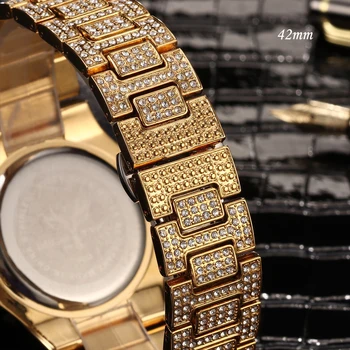 Пълна с диамантени часовници с диаманти За мъже Луксозна марка в Хип-хоп леден Мъжки кварцови часовници Бизнес Часовникът е Водоустойчив Reloj Hombre Missfox