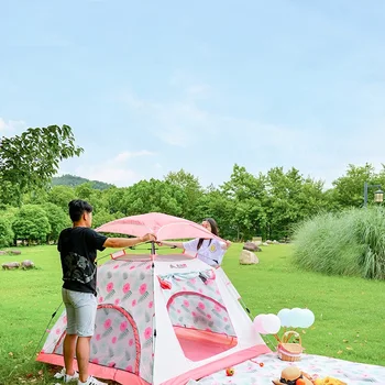 Рамка Палатки с навес WolFAce Всплывающая Спортна парти На Открито Розови Градински палатки от фибростъкло Семейна Навес Беседка Acampamento Туризъм