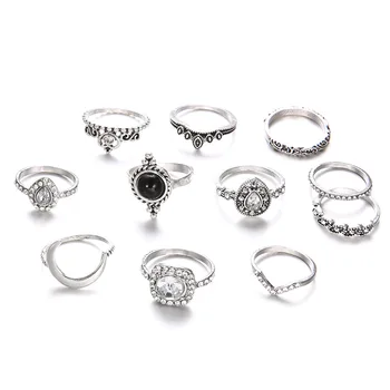 Реколта женски кристални Пръстени за пръстите, Комплект за момичета, Лунен лотос, Чар, Богемное пръстен, Модерен бижута подарък