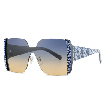 Реколта луксозни дамски слънчеви очила Мъжки Маркови Черни квадратни Модни нюанси UV400 Големи слънчеви очила за мъже Cool One Piece