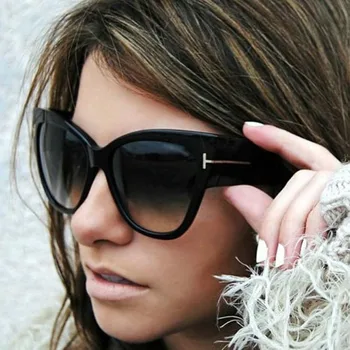 Реколта Маркови дизайнерски слънчеви очила с кошачьим око За жените Ретро Черни градиентные слънчеви очила на Жените по-Голяма рамка Oculos De Sol Feminino