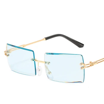 Реколта Мода 2022 Нови Слънчеви очила без рамки врати без рамки Правоъгълни нюанси Наклон UV400 Летните Слънчеви очила за пътуване за жени
