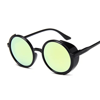 Ретро Кръгли очила в стил Steampunk Женски Странични защитни очила с пластмасови рамки Готически огледални лещи Слънчеви очила Женски