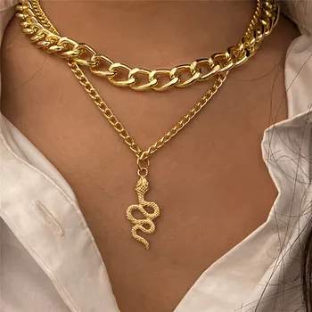 Ретро Многопластова Змия Висулка Колие-верижка за жени Модни Златни Сребърни Цветове, Големи Дебели Колиета-веригата 2021 Бижута