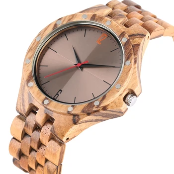 Ретро Ретро Дървени часовници Кварцови часовници За мъже с Уникален Елегантен циферблат Сребърни нитове Напълно Дървени Ръчен часовник Модни прости мъжки часовник