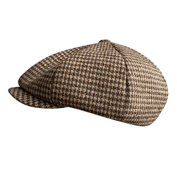 Ретро Шапка вестникарче За мъже Кафе плоска шапка в кучешка клетка За жени и За мъже Шапка на британските художници Меки пролетно-есенни шапки Осмоъгълна шапка BLM394