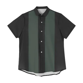 Риза на вертикални райета Мъжки Ежедневни риза с копчета Памучни ризи с къс ръкав Camiseta Ретро Hombre Боулинг Мъжки ризи