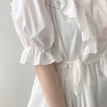 Ризи Женски с къдри на Ръкавите-фенер в корейски стил Елегантен Тънък Модерен годишният универсален Жена топ за пикник на дантела-Популярен
