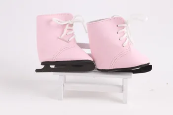 Розови обувки за кънки LUCKDOLL Подходящ за 18-инчовата Американската Кукла, Аксесоари за облекло,Играчки за момичета,Поколение,Подарък за рожден Ден
