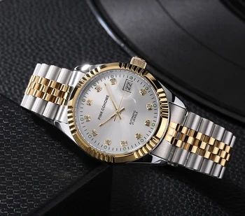 Розови сребърни часовници Cohome Мъжки с автоматичен механизъм Водоустойчив часовник Механичен часовник Дамски Монофонични каишка от Неръждаема стомана 316L