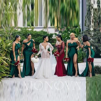 Рокли на Русалка за сватбеното парти Рокля от зелен сатен с открити рамене Рокля на шаферка Дамски Елегантни рокли на Шаферките Жени 2021