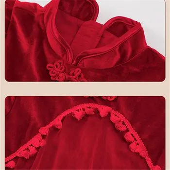 Рокля в китайски класически стил за момичета, и за юноши и деца, сетчатое рокля в стил мозайка, червено, тъмно-лилава, 2021, Нова есенна детски дрехи от 4 до 13 години