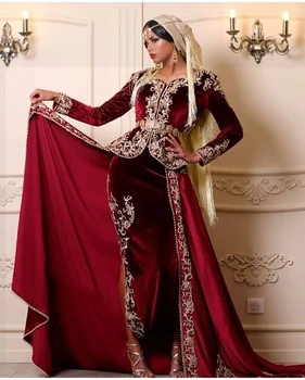 Рокля за абитуриентски бал с дълги ръкави Караку Алжирски облекло Русалка Вечерни рокли с Дантелени апликации Мюсюлмански вечерни рокли за бала Vestidos De Gala