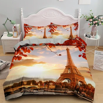 Романтичната Кула в Париж Комплект постелки за момичета Единична Чаршаф с двойно легло Queen-size