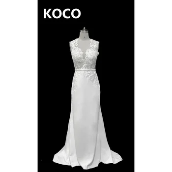 Сватбена рокля MACDUGAL 2021 Просто цвете дантелено плажна рокля на Булката-русалка с елегантен V-образно деколте и цип на Vestido De Новия Гражданска женска пола
