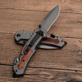Сгъваем Нож от Дамасской стомана Военен Нож 9Cr18Mov Нож + Дървена Дръжка За оцеляването на Туристически Ножове Джобен Открит Нож EDC Инструмент